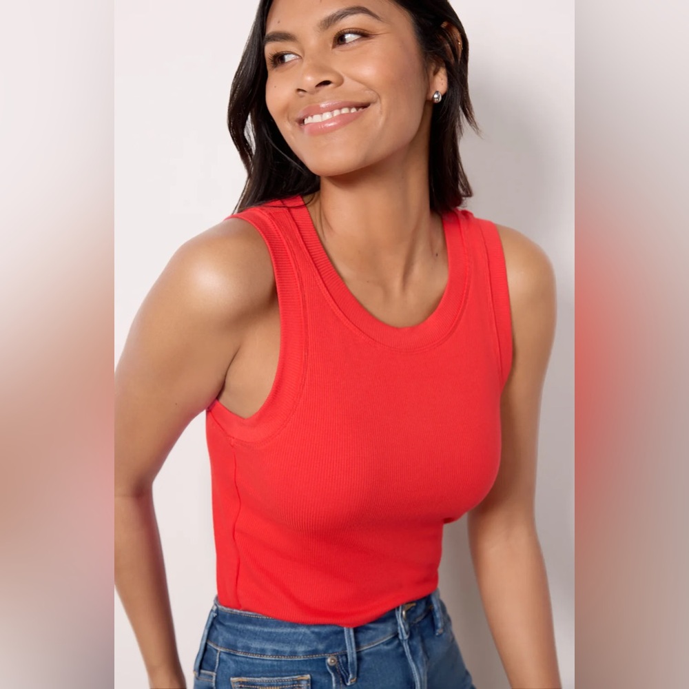 LNA Clothing Jones Rib Sleeveless Tank Top Ribbed Poppy Red